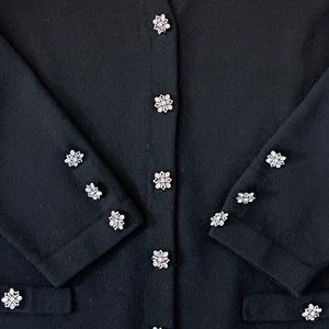 Stunning St.Johns Knit Evening wear Black Sweater Rhinstone buttons